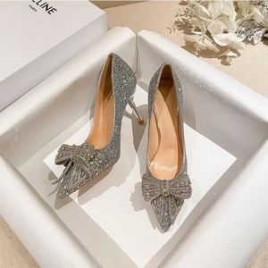 Rhinestone Bow High Heels